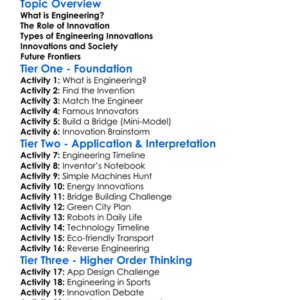 Innovations In Engineering Worksheet Activity Booklet