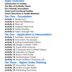 Innovations In Textile Materials Worksheet Activity Booklet