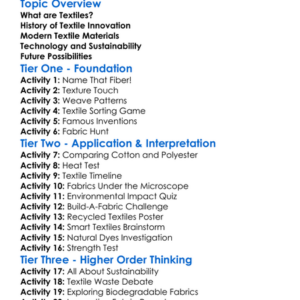 Innovations In Textile Technology Worksheet Activity Booklet