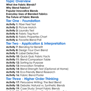 Innovative Fabric Blends Worksheet Activity Booklet