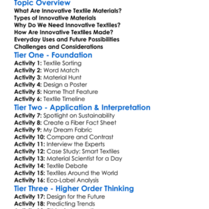 Innovative Materials In Textiles Worksheet Activity Booklet