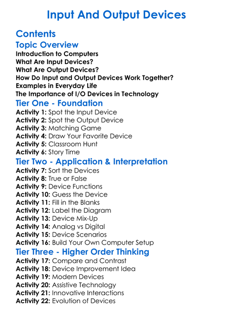 Input And Output Devices Worksheet Activity Booklet
