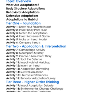 Insect Adaptations Worksheet Activity Booklet