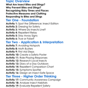 Insect Bite And Sting Prevention Worksheet Activity Booklet