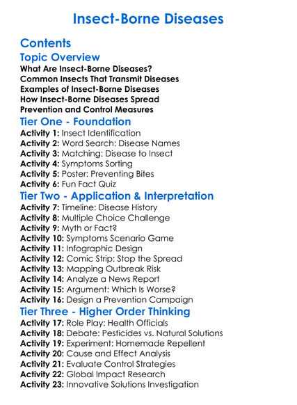 Insect-Borne Diseases Worksheet Activity Booklet