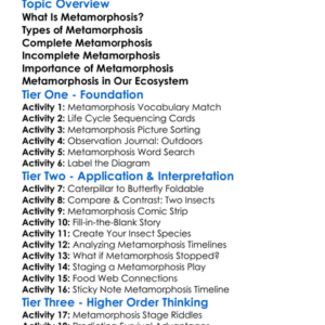 Insect Metamorphosis Worksheet Activity Booklet