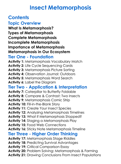 Insect Metamorphosis Worksheet Activity Booklet