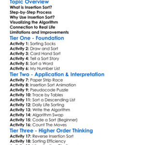 Insertion Sort Worksheet Activity Booklet