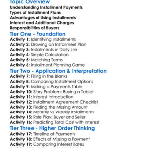 Installment Payments Worksheet Activity Booklet