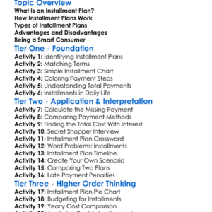 Installment Plans Worksheet Activity Booklet