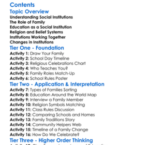 Institutions Family Education And Religion Worksheet Activity Booklet