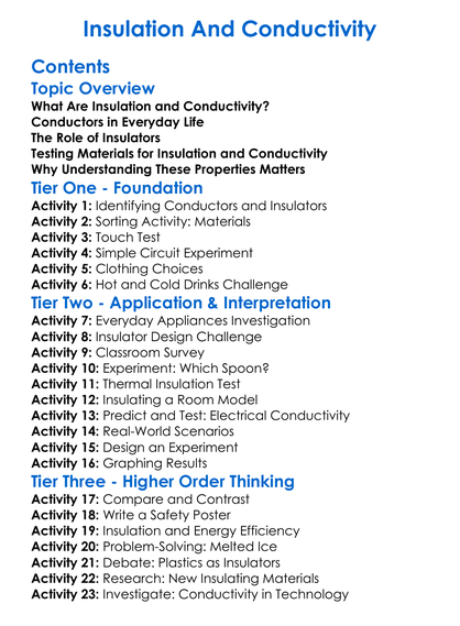 Insulation And Conductivity Worksheet Activity Booklet