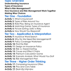 Insurance And Risk Management Worksheet Activity Booklet