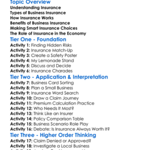 Insurance For Businesses Worksheet Activity Booklet