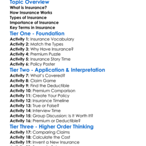 Insurance Fundamentals Worksheet Activity Booklet