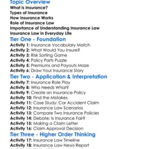 Insurance Law Worksheet Activity Booklet