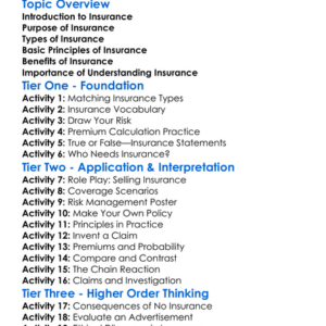 Insurance Principles Worksheet Activity Booklet