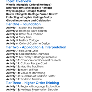 Intangible Cultural Heritage Worksheet Activity Booklet