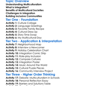 Integration And Multiculturalism Worksheet Activity Booklet