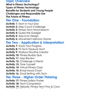 Integration Of Technology In Fitness Worksheet Activity Booklet