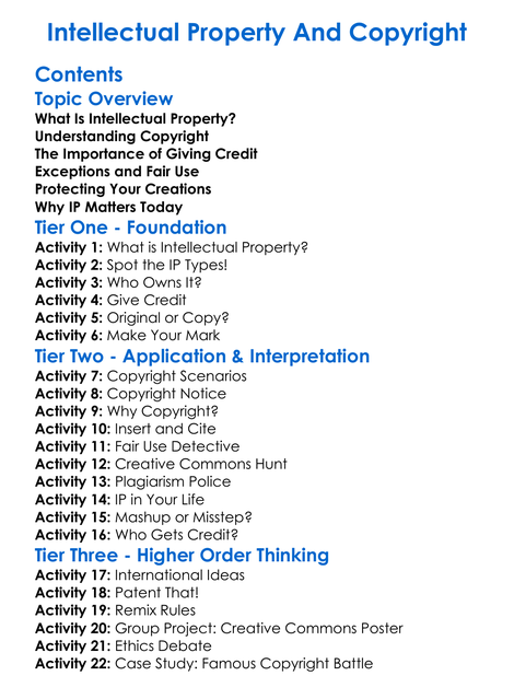 Intellectual Property And Copyright Worksheet Activity Booklet