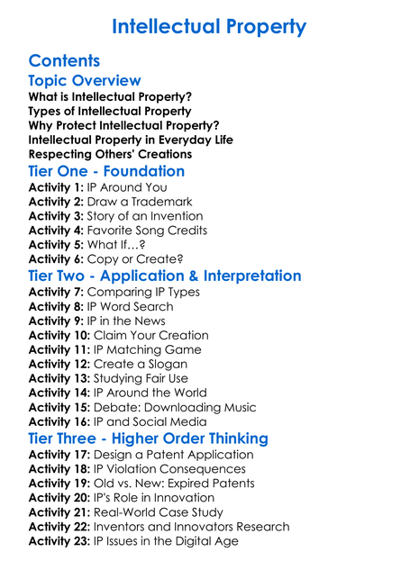 Intellectual Property Worksheet Activity Booklet