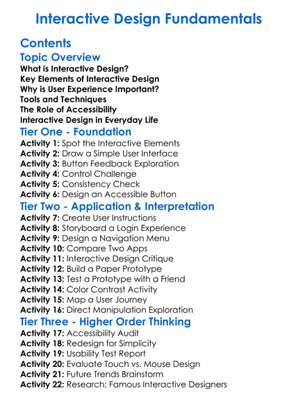 Interactive Design Fundamentals Worksheet Activity Booklet