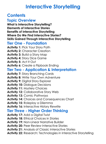 Interactive Storytelling Worksheet Activity Booklet