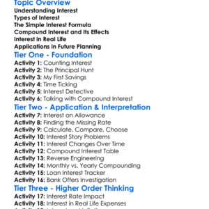 Interest Calculation Worksheet Activity Booklet