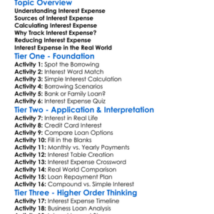 Interest Expense Worksheet Activity Booklet