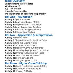 Interest Rates And Loans Worksheet Activity Booklet