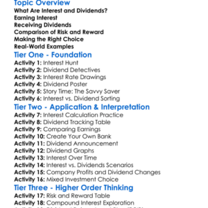 Interest Vs Dividends Worksheet Activity Booklet