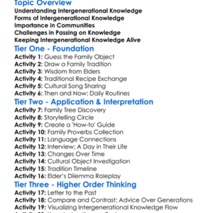 Intergenerational Knowledge Worksheet Activity Booklet