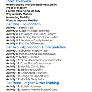 Intergenerational Mobility Worksheet Activity Booklet