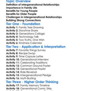 Intergenerational Relationships Worksheet Activity Booklet