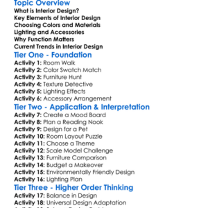 Interior Design Basics Worksheet Activity Booklet