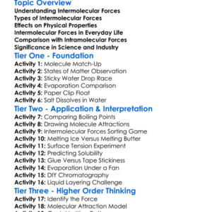 Intermolecular Forces Worksheet Activity Booklet
