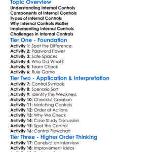 Internal Controls Worksheet Activity Booklet