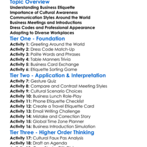 International Business Etiquette Worksheet Activity Booklet