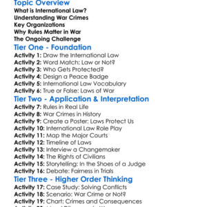 International Law And War Crimes Worksheet Activity Booklet