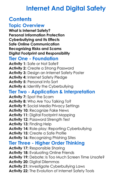 Internet And Digital Safety Worksheet Activity Booklet