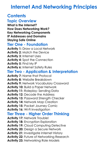 Internet And Networking Principles Worksheet Activity Booklet