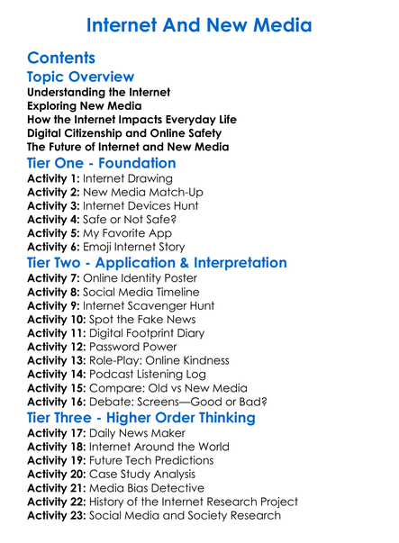 Internet And New Media Worksheet Activity Booklet
