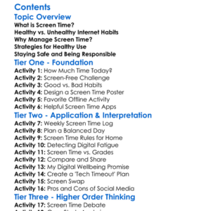 Internet And Screen Time Management Worksheet Activity Booklet