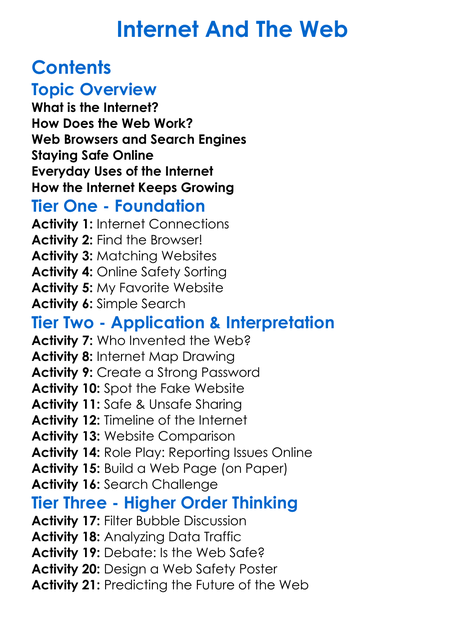 Internet And The Web Worksheet Activity Booklet