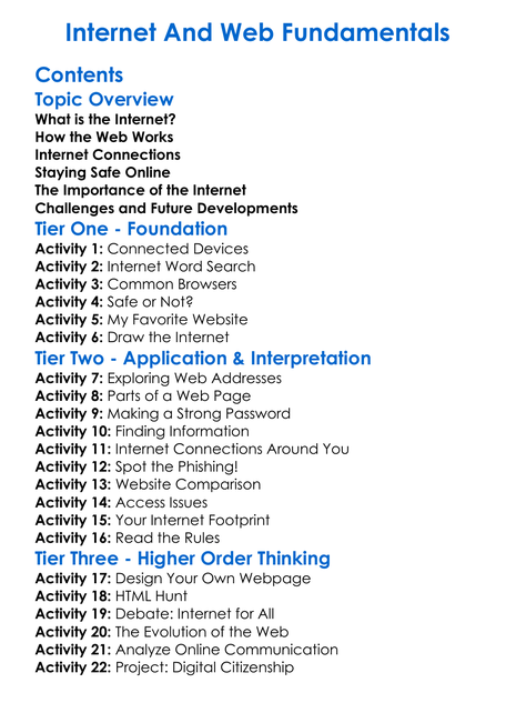 Internet And Web Fundamentals Worksheet Activity Booklet