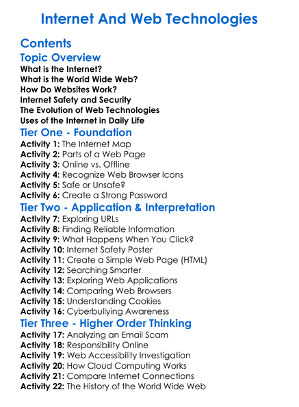 Internet And Web Technologies Worksheet Activity Booklet