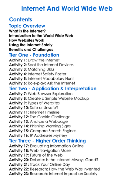 Internet And World Wide Web Worksheet Activity Booklet