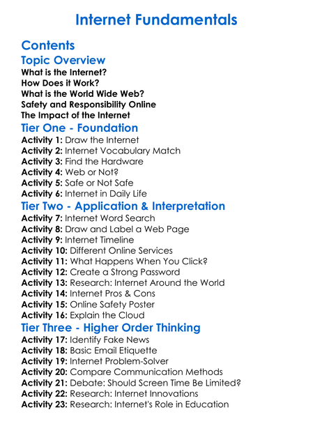 Internet Fundamentals Worksheet Activity Booklet