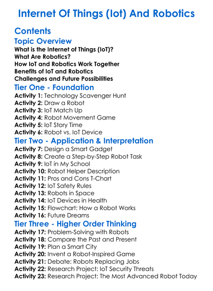 Internet Of Things Iot And Robotics Worksheet Activity Booklet